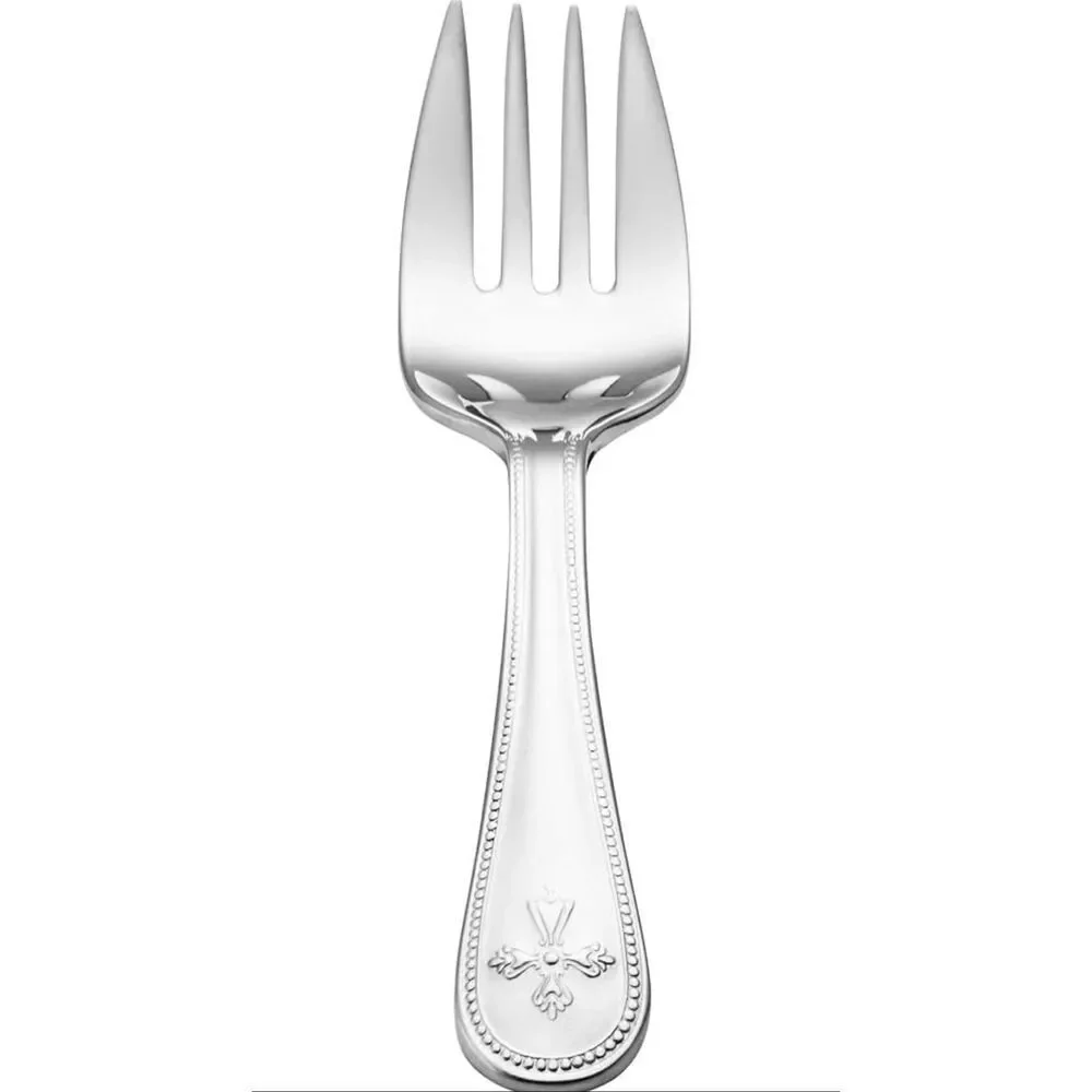 NWT Mikasa 3 Pc set baby Memento Box cross & beaded design Silver flatware set